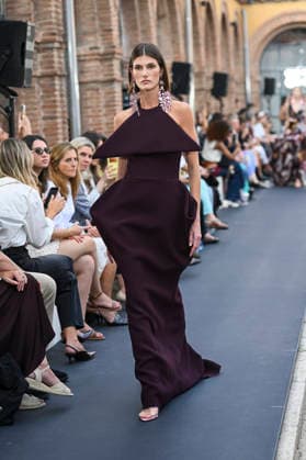 September 17, 2026, Madrid, Spain: A model parades with Isabel Sanchis design during the Mercedes Benz Fashion Week Madrid at Cibeles Palace in Madrid. Madrid Spain  - ZUMAs197 20260917_aaa_s197_286 Copyright: xAtilanoxGarciax