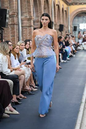 September 17, 2026, Madrid, Spain: A model parades with Isabel Sanchis design during the Mercedes Benz Fashion Week Madrid at Cibeles Palace in Madrid. Madrid Spain  - ZUMAs197 20260917_aaa_s197_289 Copyright: xAtilanoxGarciax