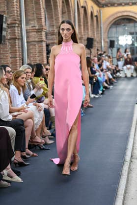 September 17, 2026, Madrid, Spain: A model parades with Isabel Sanchis design during the Mercedes Benz Fashion Week Madrid at Cibeles Palace in Madrid. Madrid Spain  - ZUMAs197 20260917_aaa_s197_294 Copyright: xAtilanoxGarciax
