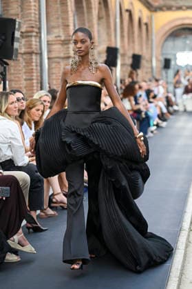 September 17, 2026, Madrid, Spain: A model parades with Isabel Sanchis design during the Mercedes Benz Fashion Week Madrid at Cibeles Palace in Madrid. Madrid Spain  - ZUMAs197 20260917_aaa_s197_299 Copyright: xAtilanoxGarciax