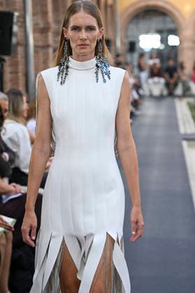 September 17, 2026, Madrid, Spain: A model parades with Isabel Sanchis design during the Mercedes Benz Fashion Week Madrid at Cibeles Palace in Madrid. Madrid Spain  - ZUMAs197 20260917_aaa_s197_303 Copyright: xAtilanoxGarciax