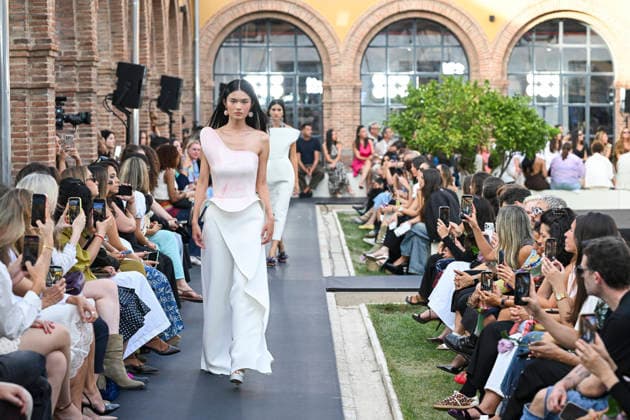September 17, 2026, Madrid, Spain: A model parades with Isabel Sanchis design during the Mercedes Benz Fashion Week Madrid at Cibeles Palace in Madrid. Madrid Spain  - ZUMAs197 20260917_aaa_s197_308 Copyright: xAtilanoxGarciax