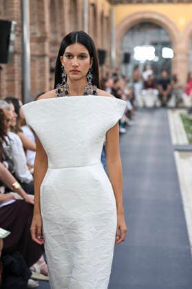 September 17, 2026, Madrid, Spain: A model parades with Isabel Sanchis design during the Mercedes Benz Fashion Week Madrid at Cibeles Palace in Madrid. Madrid Spain  - ZUMAs197 20260917_aaa_s197_311 Copyright: xAtilanoxGarciax