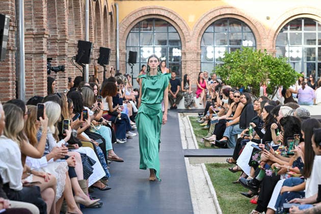 September 17, 2026, Madrid, Spain: A model parades with Isabel Sanchis design during the Mercedes Benz Fashion Week Madrid at Cibeles Palace in Madrid. Madrid Spain  - ZUMAs197 20260917_aaa_s197_314 Copyright: xAtilanoxGarciax