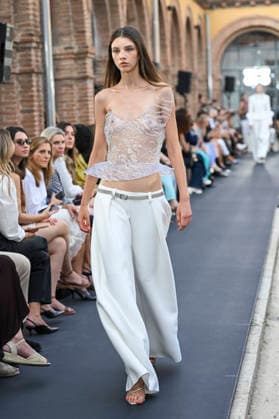 September 17, 2026, Madrid, Spain: A model parades with Isabel Sanchis design during the Mercedes Benz Fashion Week Madrid at Cibeles Palace in Madrid. Madrid Spain  - ZUMAs197 20260917_aaa_s197_316 Copyright: xAtilanoxGarciax