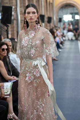 September 17, 2026, Madrid, Spain: A model parades with Isabel Sanchis design during the Mercedes Benz Fashion Week Madrid at Cibeles Palace in Madrid. Madrid Spain  - ZUMAs197 20260917_aaa_s197_313 Copyright: xAtilanoxGarciax