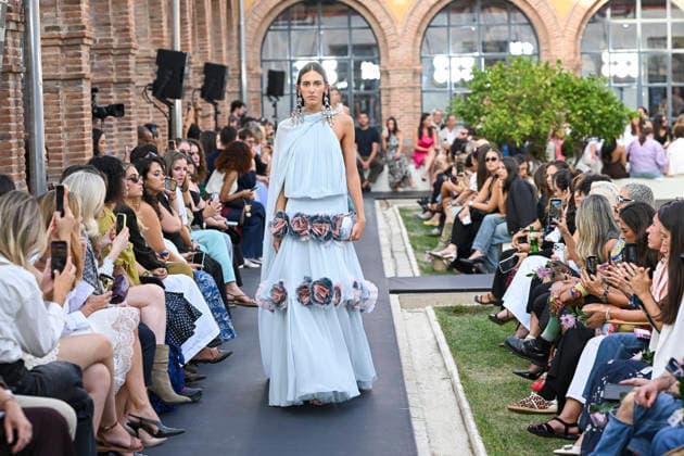 September 17, 2026, Madrid, Spain: A model parades with Isabel Sanchis design during the Mercedes Benz Fashion Week Madrid at Cibeles Palace in Madrid. Madrid Spain  - ZUMAs197 20260917_aaa_s197_325 Copyright: xAtilanoxGarciax