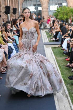 September 17, 2026, Madrid, Spain: A model parades with Isabel Sanchis design during the Mercedes Benz Fashion Week Madrid at Cibeles Palace in Madrid. Madrid Spain  - ZUMAs197 20260917_aaa_s197_326 Copyright: xAtilanoxGarciax