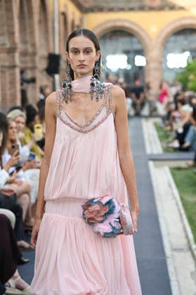 September 17, 2026, Madrid, Spain: A model parades with Isabel Sanchis design during the Mercedes Benz Fashion Week Madrid at Cibeles Palace in Madrid. Madrid Spain  - ZUMAs197 20260917_aaa_s197_335 Copyright: xAtilanoxGarciax