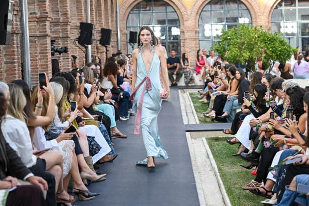 September 17, 2026, Madrid, Spain: A model parades with Isabel Sanchis design during the Mercedes Benz Fashion Week Madrid at Cibeles Palace in Madrid. Madrid Spain  - ZUMAs197 20260917_aaa_s197_338 Copyright: xAtilanoxGarciax