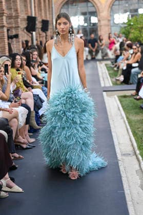 September 17, 2026, Madrid, Spain: A model parades with Isabel Sanchis design during the Mercedes Benz Fashion Week Madrid at Cibeles Palace in Madrid. Madrid Spain  - ZUMAs197 20260917_aaa_s197_339 Copyright: xAtilanoxGarciax
