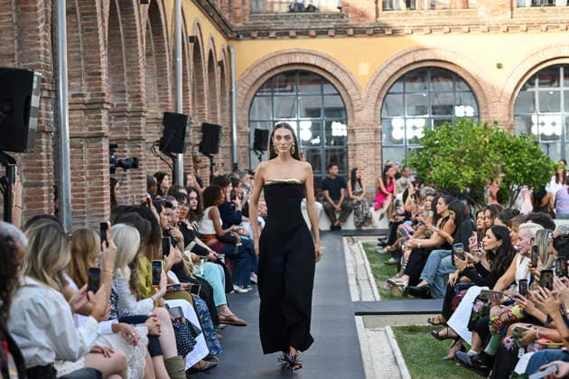 September 17, 2026, Madrid, Spain: A model parades with Isabel Sanchis design during the Mercedes Benz Fashion Week Madrid at Cibeles Palace in Madrid. Madrid Spain  - ZUMAs197 20260917_aaa_s197_343 Copyright: xAtilanoxGarciax