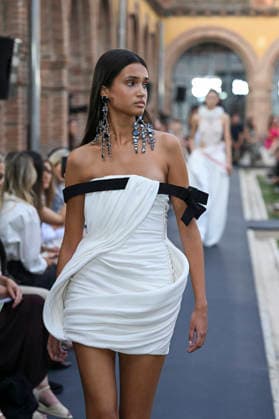 September 17, 2026, Madrid, Spain: A model parades with Isabel Sanchis design during the Mercedes Benz Fashion Week Madrid at Cibeles Palace in Madrid. Madrid Spain  - ZUMAs197 20260917_aaa_s197_349 Copyright: xAtilanoxGarciax