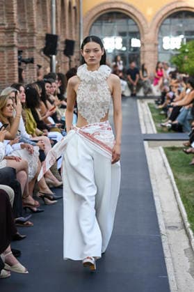 September 17, 2026, Madrid, Spain: A model parades with Isabel Sanchis design during the Mercedes Benz Fashion Week Madrid at Cibeles Palace in Madrid. Madrid Spain  - ZUMAs197 20260917_aaa_s197_353 Copyright: xAtilanoxGarciax