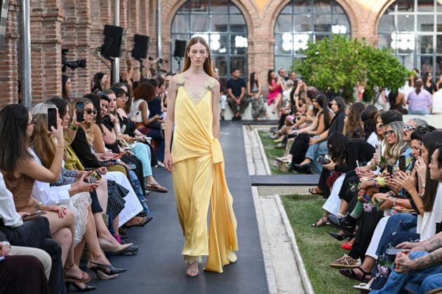 September 17, 2026, Madrid, Spain: A model parades with Isabel Sanchis design during the Mercedes Benz Fashion Week Madrid at Cibeles Palace in Madrid. Madrid Spain  - ZUMAs197 20260917_aaa_s197_358 Copyright: xAtilanoxGarciax