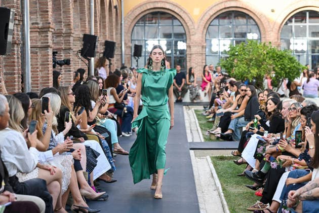 September 17, 2026, Madrid, Spain: A model parades with Isabel Sanchis design during the Mercedes Benz Fashion Week Madrid at Cibeles Palace in Madrid. Madrid Spain  - ZUMAs197 20260917_aaa_s197_359 Copyright: xAtilanoxGarciax