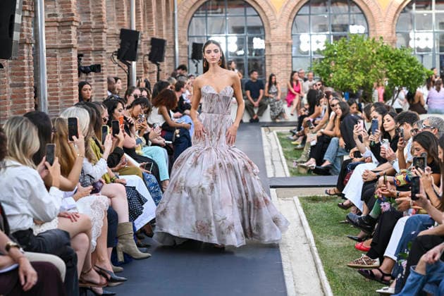 September 17, 2026, Madrid, Spain: A model parades with Isabel Sanchis design during the Mercedes Benz Fashion Week Madrid at Cibeles Palace in Madrid. Madrid Spain  - ZUMAs197 20260917_aaa_s197_362 Copyright: xAtilanoxGarciax