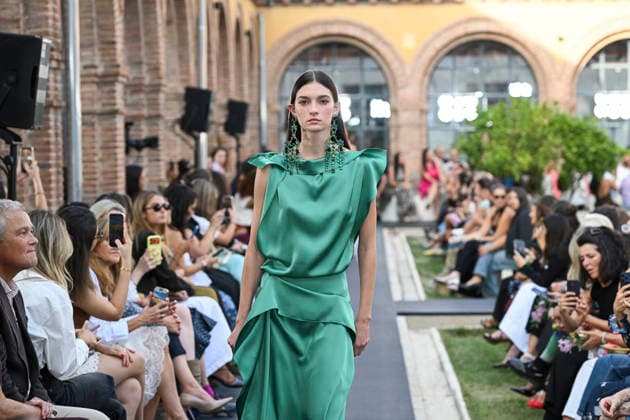September 17, 2026, Madrid, Spain: A model parades with Isabel Sanchis design during the Mercedes Benz Fashion Week Madrid at Cibeles Palace in Madrid. Madrid Spain  - ZUMAs197 20260917_aaa_s197_367 Copyright: xAtilanoxGarciax
