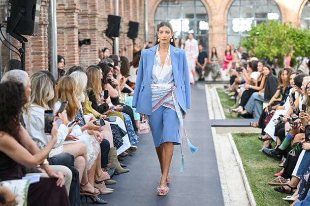 September 17, 2026, Madrid, Spain: A model parades with Isabel Sanchis design during the Mercedes Benz Fashion Week Madrid at Cibeles Palace in Madrid. Madrid Spain  - ZUMAs197 20260917_aaa_s197_369 Copyright: xAtilanoxGarciax