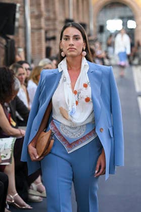 September 17, 2026, Madrid, Spain: A model parades with Isabel Sanchis design during the Mercedes Benz Fashion Week Madrid at Cibeles Palace in Madrid. Madrid Spain  - ZUMAs197 20260917_aaa_s197_376 Copyright: xAtilanoxGarciax