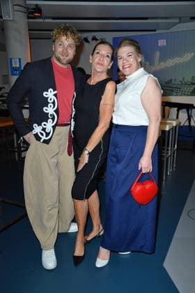 UFA Back in Berlin Reception: Knud Riepen, Katy Karrenbauer, and Gisa Flake on the blue carpet at the UFA Back in Berlin reception at BE YOND OFFICE in Berlin on September 17, 2026 Copyright: xEventpressxBerndtx