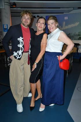 UFA Back in Berlin Reception: Knud Riepen, Katy Karrenbauer, and Gisa Flake on the blue carpet at the UFA Back in Berlin reception at BE YOND OFFICE in Berlin on September 17, 2026 Copyright: xEventpressxBerndtx