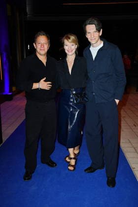UFA Back in Berlin Reception: Trystan Puetter, Heike Makatsch, and Sabin Tambrea on the blue carpet at the UFA Back in Berlin reception at BE YOND OFFICE in Berlin on September 17, 2026 Copyright: xEventpressxBerndtx