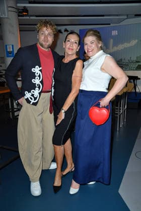 Knud Riepen, Katy Karrenbauer, and Gisa Flake at the UFA Back reception at BE YOND OFFICE in Berlin on September 17, 2026