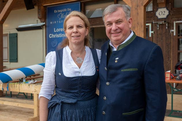 Munich, Oktoberfest, during the press tour, Christine and Lorenz Stiftl, hosts of the Paulaner tent