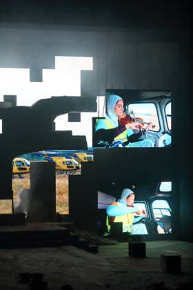 Monia Rizkallah (top), second violin, and Anna Matz (bottom), first violin, during the photo rehearsal for *Mittwoch aus Licht* at the Deutsche Oper in Berlin, September 17, 2026. Opera by Karlheinz Stockhausen. Conductor: Maxime Pascal. Director: Susanne Kennedy. Set design: Markus Selg. Costume design: Andra Dumitrascu. Premiere: September 19, 2026, at the
