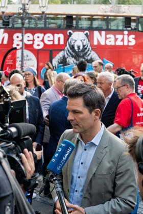 Berlin, September 18, 2026: The Berlin SPD’s campaign wrap-up event with Steffen Krach ahead of the upcoming election for the House of Representatives on September 20, 2026, at Stuttgarter Platz on Wilmersdorfer Straße