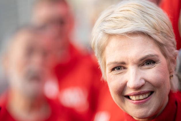 Minister-President and SPD lead candidate Manuela Schwesig at a campaign event in Rostock-Warnemünde; the SPD s closing rally for the state election in Mecklenburg-Western Pomerania, held at the Warnemünde Lighthouse, Rostock-Warnemünde, Mecklenburg-Western Pomerania, Germany; lighthouse
