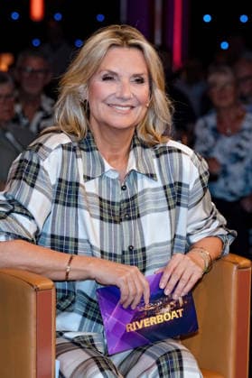 MDR Riverboat host Kim Fischer during the taping of the MDR talk show Riverboat on September 18, 2026, at Mediacity Leipzig 20260918ADO0016