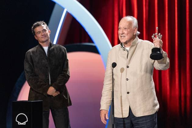 74th San Sebastian International Film Festival SAN SEBASTIAN, SPAIN - SEPTEMBER 18: British Actor Orlando Bloom presents the Donostia Award to German director Werner Herzog at the Kursaal Palace during the opening gala of the 74th San Sebastian International Film Festival, in San Sebastian, Spain on September 18, 2026. Javi Julio Anadolu San Sebastian Spain. Editorial use only. Please get in touch for any other usage.  Copyright: x2026xAnadoluxJavixJuliox