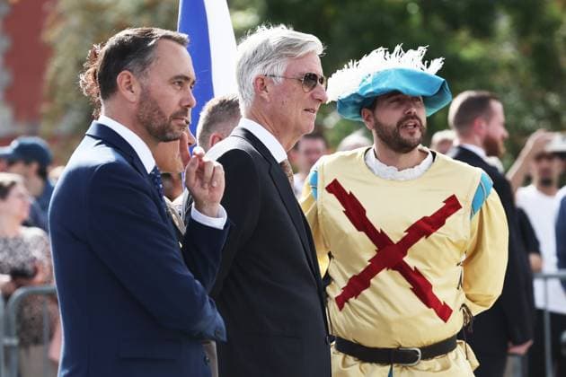 Vice-prime minister and Minister of Foreign Affairs Maxime Prevot and King Philippe - Filip of Belgium pictured during the FÃªtes de Wallonie (Wallonia feasts) celebrations, on Saturday 19 September 2026 in Namur.  BRUNOxFAHY 186976204