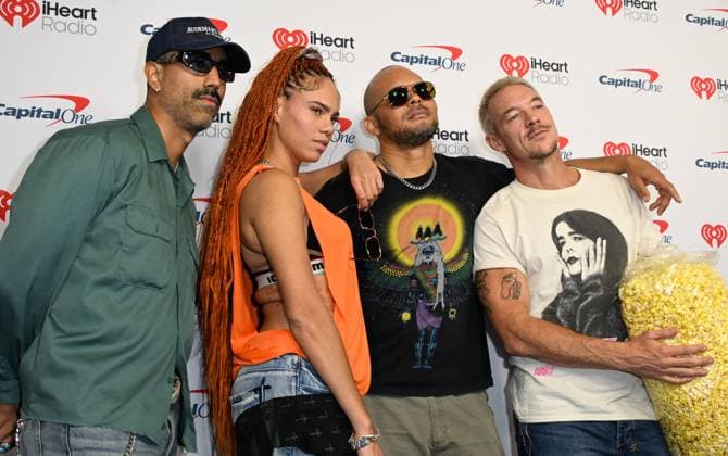 iHeartRadio Music Festival, night 2 Arrivals for the iHeartRadio Music Festival, night 2 at T-Mobile arena. 19 Sep 2026 Pictured: (L-R) Ape Drums, America Foster, Walshy Fire and Diplo of Major Lazer.  Copyright: xThexMegaxAgencyxMBS MEGAx