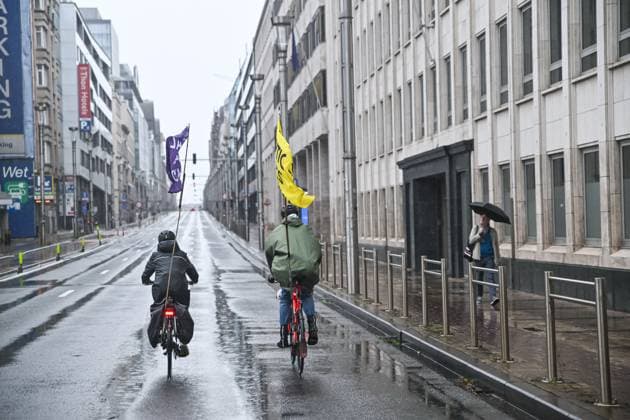 Cyclists pictured during a car free Sunday, in Brussels, Sunday 20 September 2026. Across the country, Brussels and cities in Flanders and the Walloon region hold Car Free Sunday during the Mobility Week (Week van de mobiliteit - Semaine de la Mobilite) and organise activities to focus on other modes of transport.  EMILExWINDAL 187096345