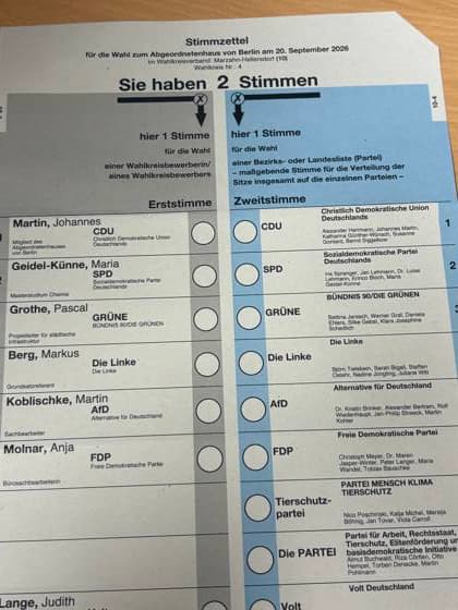 September 20, 2026, Ballot for the 2026 House of Representatives election, in the Marzahn-Hellersdorf district, District 4, Berlin, Germany