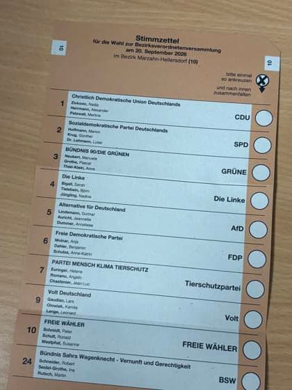 September 20, 2026, Ballot for the 2026 District Council Election, in the Marzahn-Hellersdorf constituency, Constituency 10, Berlin, Germany