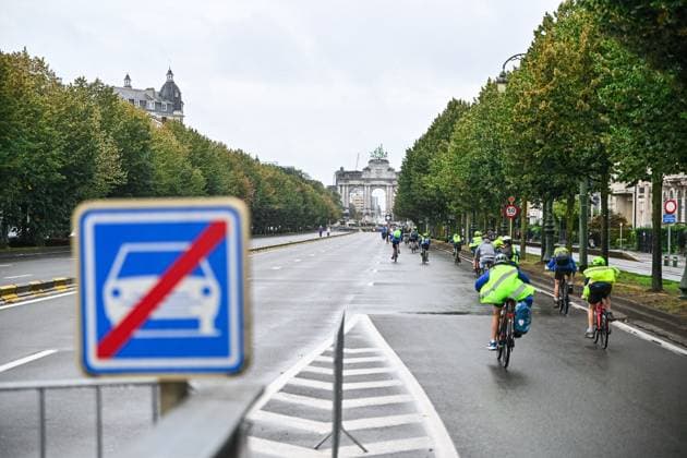 Cyclists pictured during a car free Sunday, in Brussels, Sunday 20 September 2026. Across the country, Brussels and cities in Flanders and the Walloon region hold Car Free Sunday during the Mobility Week (Week van de mobiliteit - Semaine de la Mobilite) and organise activities to focus on other modes of transport.  EMILExWINDAL 187112761
