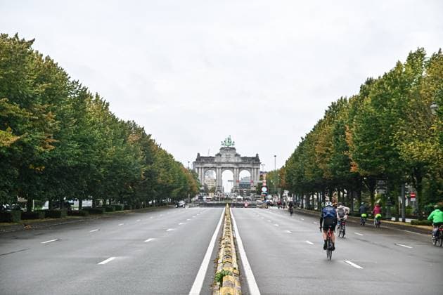 Cyclists pictured during a car free Sunday, in Brussels, Sunday 20 September 2026. Across the country, Brussels and cities in Flanders and the Walloon region hold Car Free Sunday during the Mobility Week (Week van de mobiliteit - Semaine de la Mobilite) and organise activities to focus on other modes of transport.  EMILExWINDAL 187113161