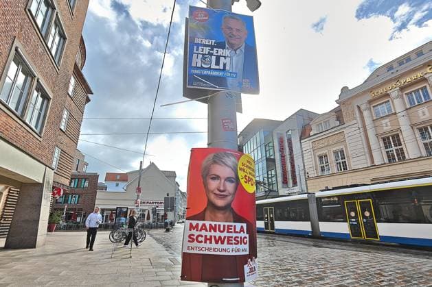 Schwerin, Mecklenburg-Western Pomerania, Germany, September 20, 2026 2026 State Election in Mecklenburg-Western Pomerania Campaign posters for the 2026 state election featuring Leif Erik Holm (AfD) and Manuela Schwesig (SPD) Copyright: xdtsxNachrichtenagenturx dts_135338