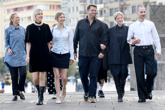 Martina Haubrich, Ulrike Tony Vahl, Frida Lovisa Hamann, Piotr Sobocinski Jr., Jella Haase, and Clemens Schick at the photo call for the movie *Krux* at the 74th San Sebastián International Film Festival (Festival Internacional de Cine de San Sebastián) on the Kursaal Terrace in San Sebastián, September 20, 2026 Foto:xC.xNiehausx xFuturexImagex krux_6802