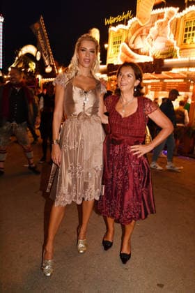 Verena Kerth and Claudia Obert during the 2026 Oktoberfest in front of the Almauftrieb at Theresienwiese on September 20, 2026, in Munich, Germany; Oktoberfest: the Almauftrieb at Theresienwiese in Munich, Germany