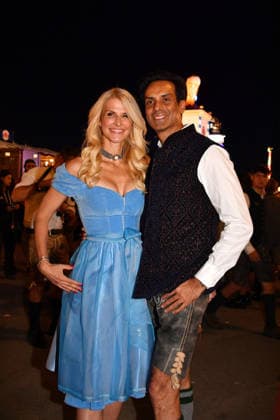 Natascha Gruen and Param Multani during the 2026 Oktoberfest in front of the Almauftrieb at Theresienwiese on September 20, 2026, in Munich, Germany; Oktoberfest: the Almauftrieb at Theresienwiese in Munich, Germany