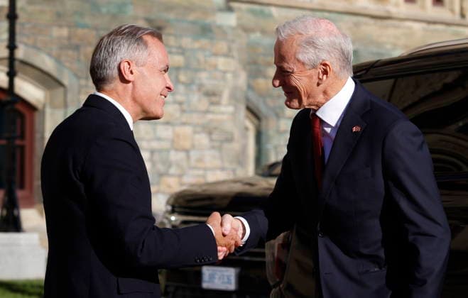 September 20, 2026, Ottawa, On, CANADA: Prime Minister Mark Carney, left, greets Prime Minister of Norway Jonas Gahr Store on Parliament Hill in Ottawa on Sunday, Sept. 20, 2026. Ottawa CANADA  - ZUMAc35_ 20260920_zaf_c35_186 Copyright: xPatrickxDoylex