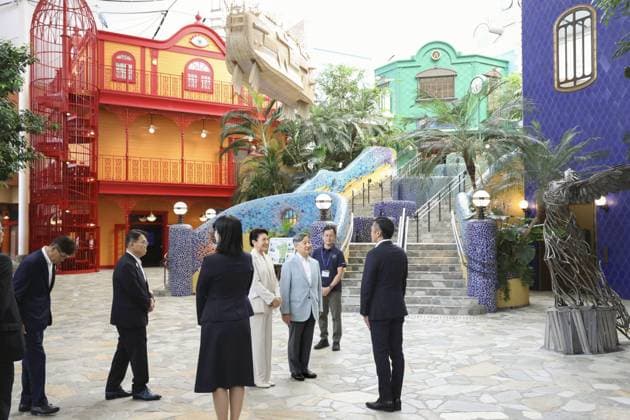 Emperor, empress visit Ghibli Park Japan s Emperor Naruhito (3rd from R) and Empress Masako (4th from R) visit Ghibli Park in Nagakute in Aichi Prefecture, central Japan, on Sept. 20, 2026. (Pool photo)  A14AA0005628155P