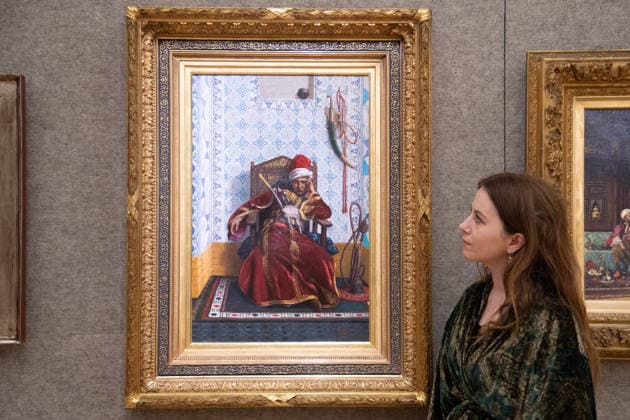 Bonhams 19th Century and British Impressionist Art Sale Photocall at Bonhams, London, UK - 21 September 2026 A staff member views Portrait of Markos Botsaris by Fabio Fabbi (est. Â£30k - Â£50k) which is to go on auction at Bonhams 19th Century and British Impressionist Art Sale on 23rd September 2026 at Bonhams in London, England, UK on Monday 21 September, 2026., Credit:Justin Ng Avalon UK, England, London, Bonhams  Copyright: xJustinxNgx xAvalonx 1137029905