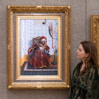 Bonhams 19th Century and British Impressionist Art Sale Photocall at Bonhams, London, UK - 21 September 2026 A staff member views Portrait of Markos Botsaris by Fabio Fabbi (est. Â£30k - Â£50k) which is to go on auction at Bonhams 19th Century and British Impressionist Art Sale on 23rd September 2026 at Bonhams in London, England, UK on Monday 21 September, 2026., Credit:Justin Ng Avalon UK, England, London, Bonhams  Copyright: xJustinxNgx xAvalonx 1137029908