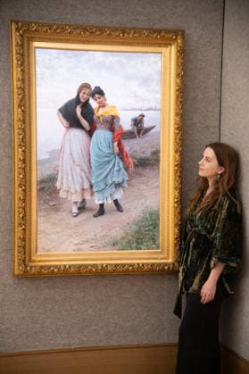 Bonhams 19th Century and British Impressionist Art Sale Photocall at Bonhams, London, UK - 21 September 2026 A staff member views Confidences by Eugen von Blaas (est. Â£40k - Â£60k) which is to go on auction at Bonhams 19th Century and British Impressionist Art Sale on 23rd September 2026 at Bonhams in London, England, UK on Monday 21 September, 2026., Credit:Justin Ng Avalon UK, England, London, Bonhams  Copyright: xJustinxNgx xAvalonx 1137029913